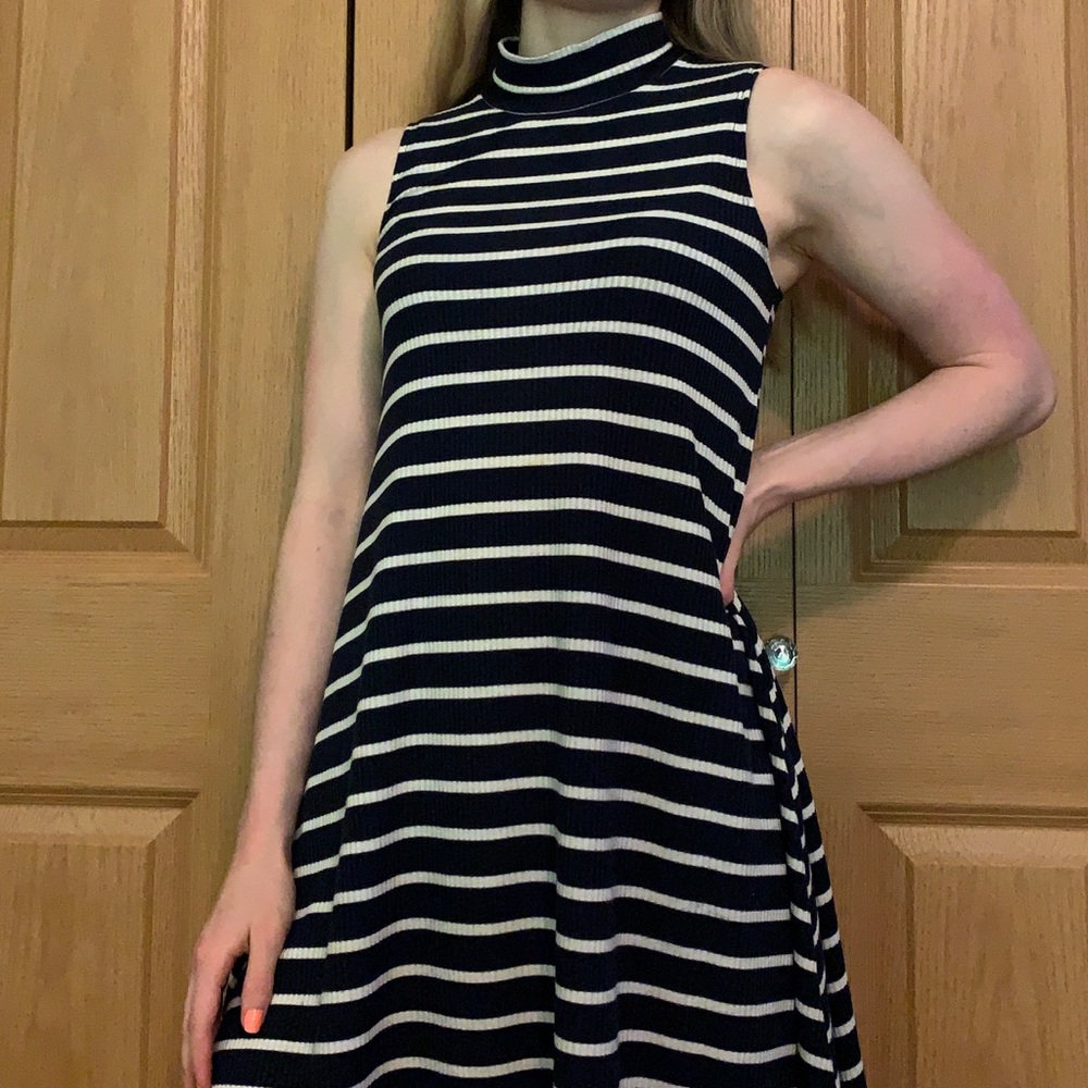 blue and white stripe dress